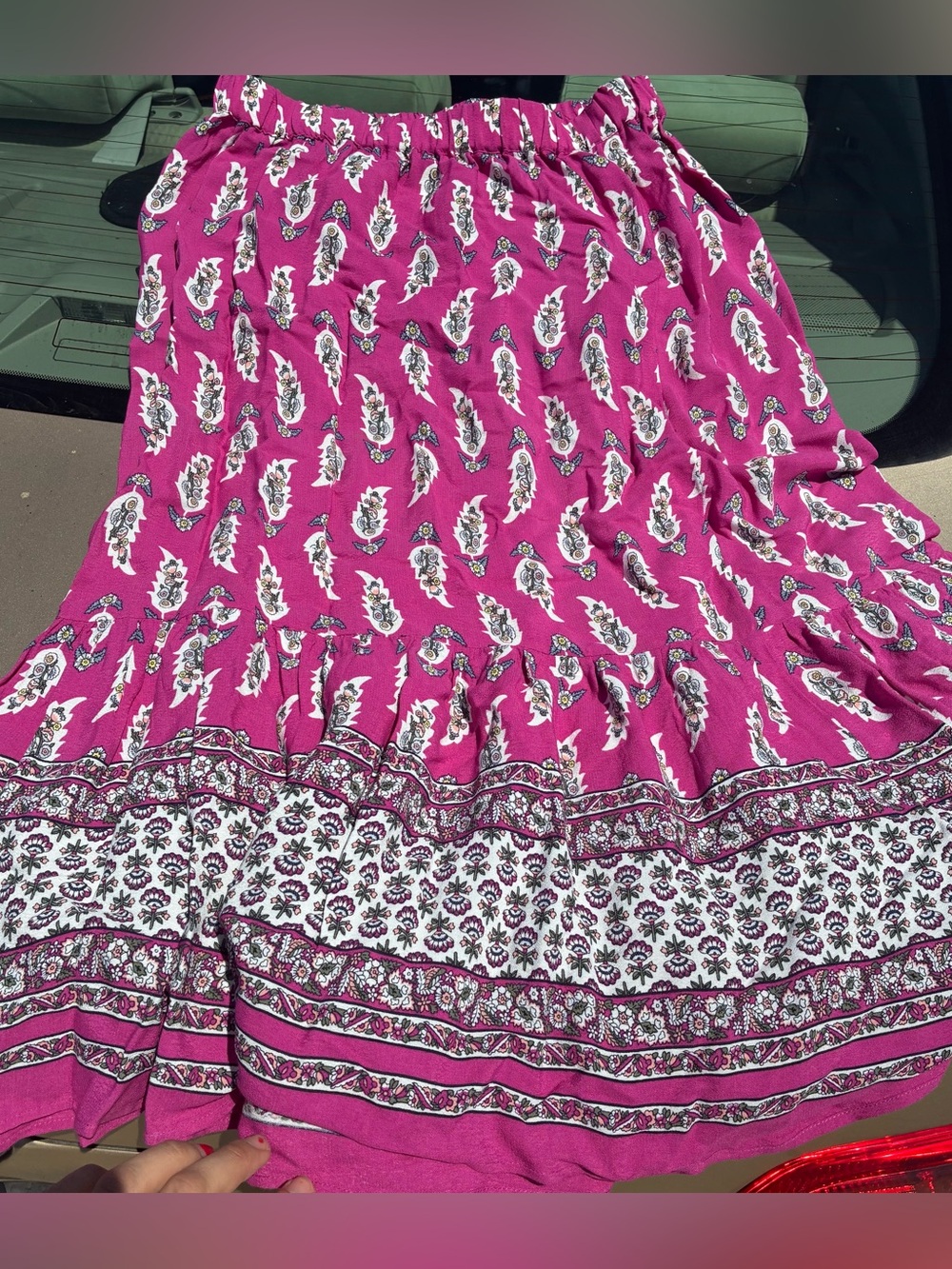 LOFT Magenta Paisley Tiered Maxi Boho Skirt